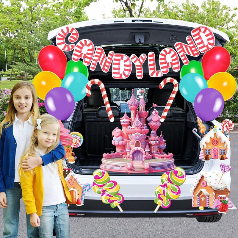DreiPanda Halloween Trunk or Treat Candy Land Decorations Kit with Whole Piece Sweet Candy Land Lollipop Balloons Tassel for Suv Car Archway Garage Door Haunted House Party Decoration - Image 5